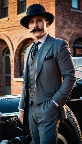 enrico caruso,nikola,gentlemanly,daimler majestic major,stovepipe hat,packard patrician,lagonda,1920's retro,men's suit,steam car,fedora,1920's,banker,model t,isotta fraschini tipo 8,inspector,ford landau,mafia,gunfighter,men hat,Illustration,Retro,Retro 13