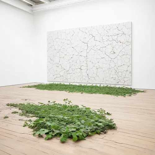 Paint a picture of a cracked earth with dried-up plants.,klaus rinke's time field,installation,intensely green hornbeam wallpaper,flower wall en,saltbush,cloves schwindl inge,environmental art,herbage