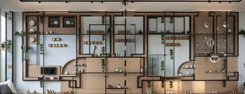 modern contemporary interior 3D design for a residential house with white and black as the main colors and sustainable good quality materials,herbarium,pipework,modern kitchen interior,shelving,kitche