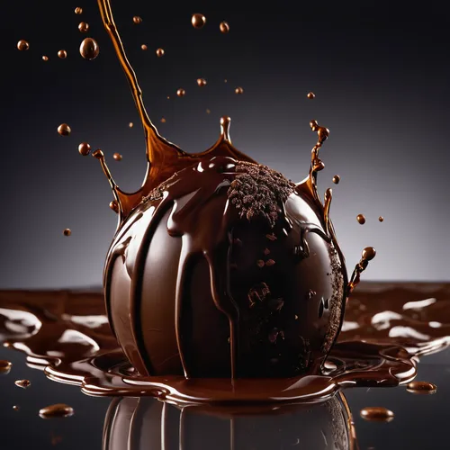 A CGI Lindt earth made of chocolate, droping in liquid chocolate with a big splash,chocolate sauce,chocolate syrup,chocolate hazelnut,ganache,chocolate balls,chocolate truffle,bossche bol,chocolate,ch