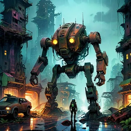 bioshock,mech,mecha,postapocalyptic,robnik,mechs,Illustration,Abstract Fantasy,Abstract Fantasy 07