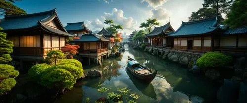 японские домики по берегу,japan landscape,asian architecture,beautiful japan,japon,japan garden,suzhou,qingcheng,shaoming,teahouses,oriental,shinto,wuyuan,tokaido,japanese background,houseboats,gion,s