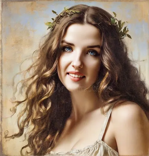 celtic woman,emile vernon,oil painting,oil painting on canvas,romantic portrait,young woman,vintage female portrait,photo painting,portrait of a girl,girl in a wreath,vintage woman,fantasy portrait,celtic queen,brooke shields,jessamine,art painting,beautiful girl with flowers,mystical portrait of a girl,girl portrait,oil on canvas