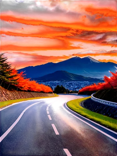 mountain road,mountain highway,open road,winding road,zealand,nzealand,road,carretera,new zealand,winding roads,asphalt road,landscape red,red sky,carreteras,japan landscape,alpine drive,racing road,south island,roads,the road,Illustration,Japanese style,Japanese Style 04