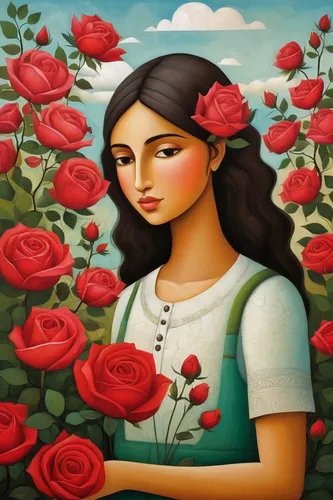 girl picking flowers,way of the roses,girl in flowers,rosa,rose flower illustration,red roses,rosebushes,landscape rose,with roses,bibernell rose,rosa bonita,rosa peace,red rose,culture rose,rose woodruff,hedge rose,rose bloom,flower painting,tufts rose,free land-rose,Art,Artistic Painting,Artistic Painting 29