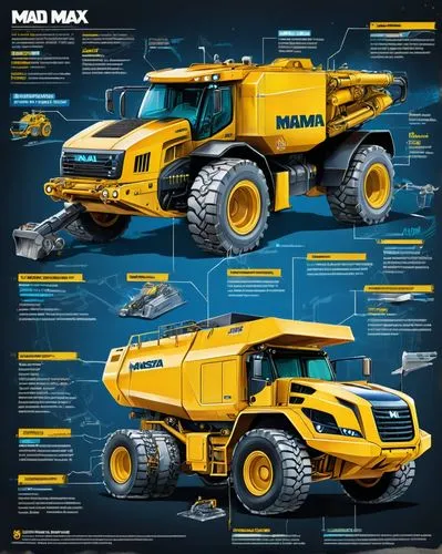 Architecture Sketch (industrial design of a Lunar excavator XCMG XE7000, powered by KOMATSU and CAT with notes on materials and measurements, in the style of infographic poster masterpiece of mechanic