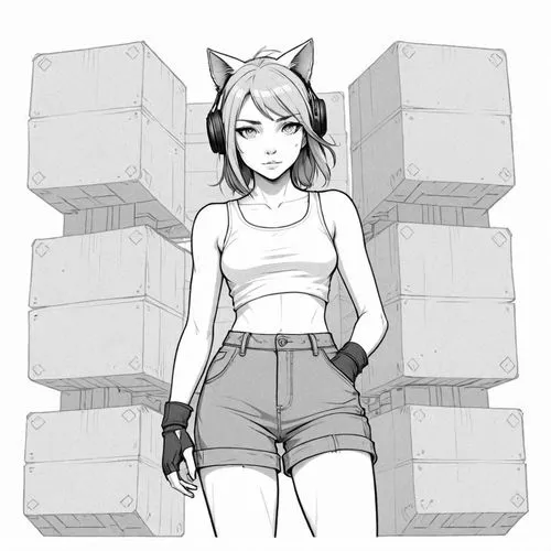 cat line art,cinderblock,headphones,listening to music,mono line art,gamecube,Design Sketch,Design Sketch,Detailed Outline