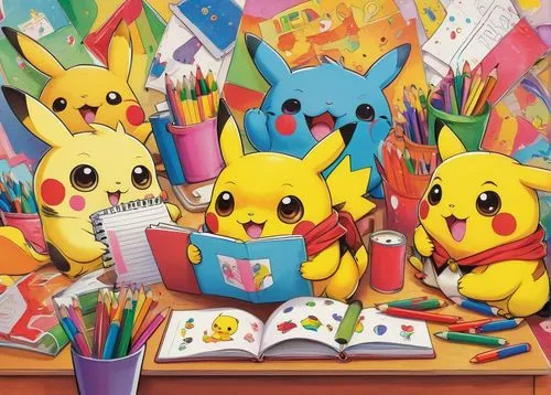 colourful pencils,pencil cases,children's background,pikachu,stationery,colored pencil background,pika,pencil case,children's paper,color pencils,colored pencils,preschool,pencils,coloured pencils,children studying,rainbow pencil background,pokemon,color book,colour pencils,pokémon,Illustration,American Style,American Style 11