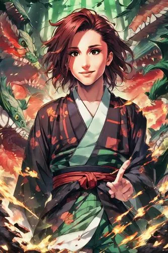 mukimono,kimono,tsukemono,kimonos,samurai,japanese floral background,japanese sakura background,samurai fighter,portrait background,sensei,senso-ji,japanese art,kimono fabric,katana,sakura background,throwing leaves,kame sennin,flame spirit,leaf background,honzen-ryōri,Digital Art,Anime