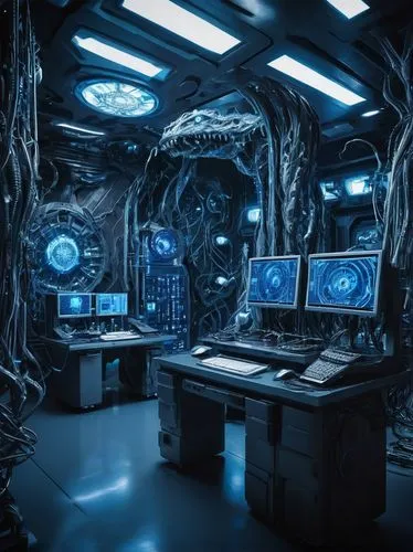 Modern ADC architecture, futuristic laboratory setting, sleek metal surfaces, LED lights, futuristic computer screens, complex circuit boards, wires, microchips, robotic arms, futuristic machinery, 3/