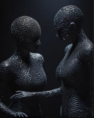 chain mail,black couple,snake skin,3d figure,sculpt,man and woman,3d,3d render,black women,meridians,reptilian,black woman,cgi,hive,fish scales,reptilians,binary system,gradient mesh,andromeda,b3d,Photography,Artistic Photography,Artistic Photography 11