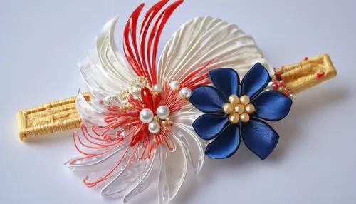 Japanese hair accessory for kimono, Kanzashi,red white tassel,hair accessories,martisor,boutonniere,bookmark with flowers,christmas tassel bunting,hair clip,st george ribbon,hair comb,vintage ornament