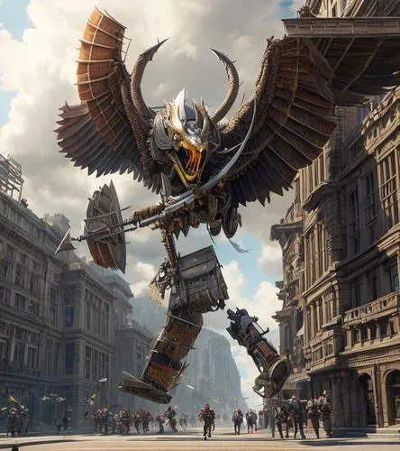 a large bird that is standing in the street,garuda,dinobot,hawkman,predacons,magnificus,zord,Common,Common,Game