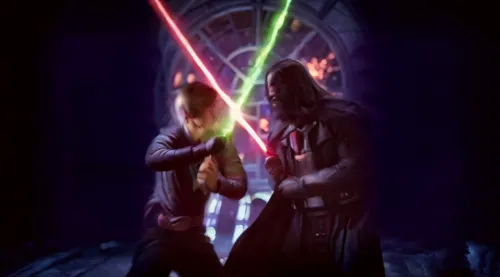 lightsaber,jedi,rots,dark side,laser sword,starwars,star wars,cg artwork,confrontation,duel,maul,banner,darth talon,red banner,into each other,romantic meeting,swordsmen,darth maul,hall of the fallen,