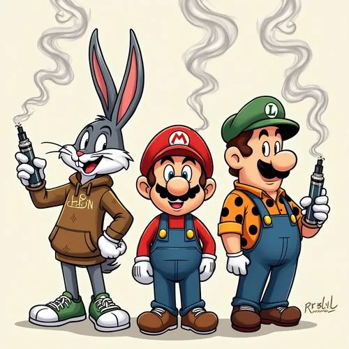 plumbers,paisanos,retro cartoon people,super mario brothers,animaniacs,caballeros