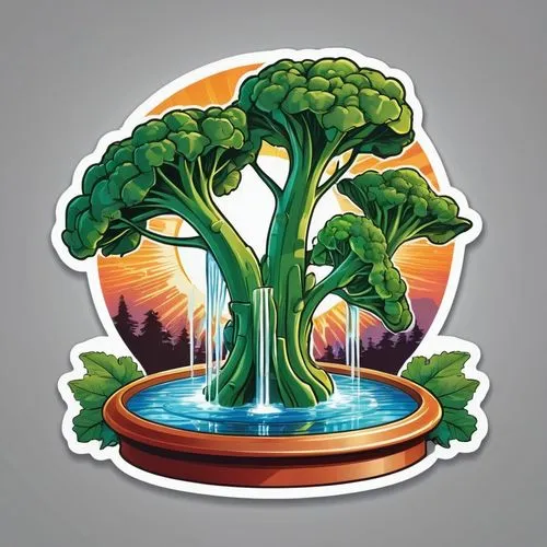 As the sun begins to set over a cozy kitchen, a broccoli with vibrant green lettuce leaves and a juicy red broccoli spins slowly, its stem flapping gently in the air. To its right, a small cylinder ro