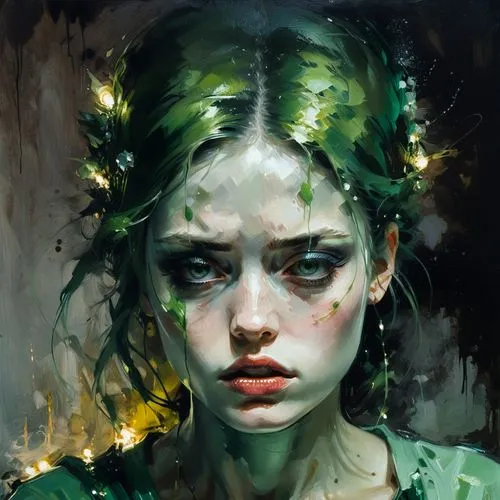 enchantress,mystical portrait of a girl,dryad,chryste,fantasy portrait,seelie,girl in a wreath,the enchantress,faery,fae,fairie,persephone,faerie,girl portrait,digital painting,splintered,kommuna,saria,portrait of a girl,margaery,Conceptual Art,Oil color,Oil Color 01