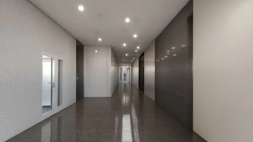 residnetial lobby, bright, elevator,,hallway space,hallway,corridor,3d rendering,daylighting,render,walk-in closet,search interior solutions,ceiling lighting,tile flooring,track lighting,concrete ceil