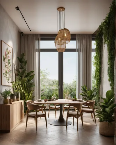 Salón comedor concepto abierto  con decoración de plantas,garden design sydney,house plants,hoboken condos for sale,breakfast room,modern decor,bamboo plants,dining room,livingroom,shared apartment,an