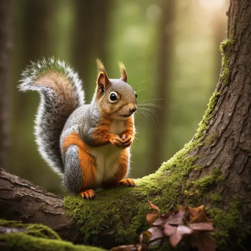 Compose a heartwarming poem about the adventures of a chuby squirrel named Fluffy in a magical forest.,tree squirrel,eurasian squirrel,eurasian red squirrel,red squirrel,abert's squirrel,gray squirrel