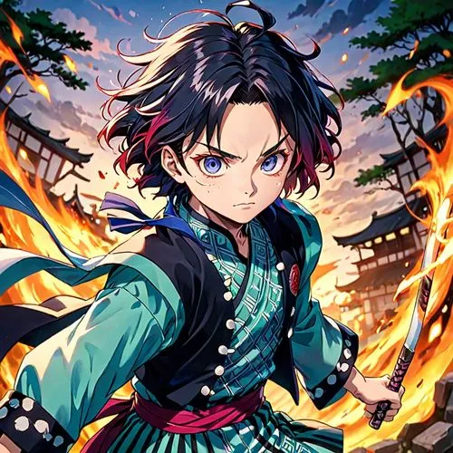 Demon Slayer: Kimetsu no Yaiba Main character Tanjiro Kamado,a anime avatar in an oriental outfit holding a sword,horikawa,ryunosuke,hijikata,ryoma,bakumatsu,honmaru,Anime,Anime,Traditional