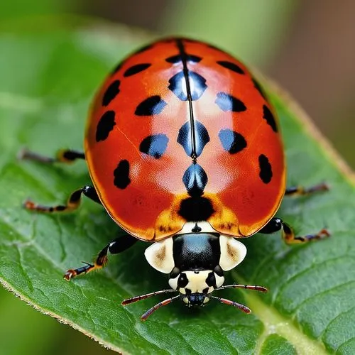 "Create an image of a ladybug with the following details: A small insect of the Coleoptera order and Coccinellidae family. It features a round, convex body with a hard shell called elytra, protecting 