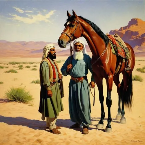 bedouin,arabians,bedouins,tuareg,berbers,nasruddin,transjordan,tuaregs,arabian horses,tajiks,ghaznavids,mohammedmian,benmerzouga,man and horses,khaldiyah,qadissiyah,horse herder,samarra,khordad,libyan desert,Illustration,Retro,Retro 09