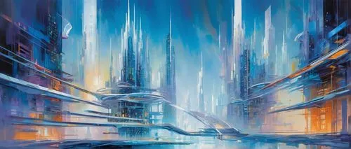 cityscape,jablonsky,coruscant,futuristic landscape,cybercity,metropolis,city scape,cityscapes,fantasy city,bladerunner,cityzen,dubbeldam,cybertown,world digital painting,kinkade,urbanworld,slipstream,colorful city,tsuneo,coruscating,Conceptual Art,Oil color,Oil Color 20