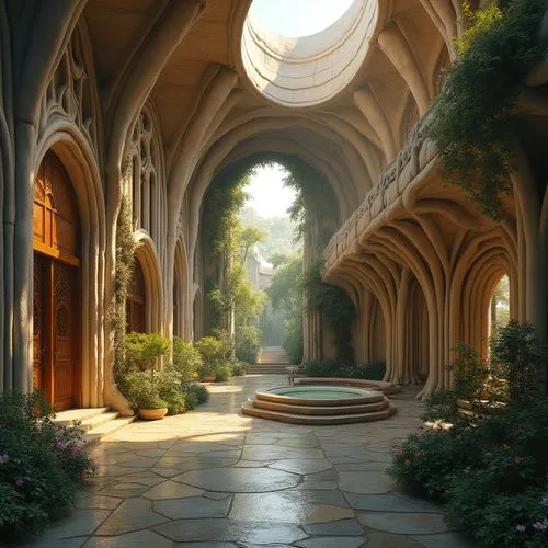 rivendell,theed,archways,gondolin,hall of the fallen,nargothrond,cloistered,fantasy landscape,courtyards,the threshold of the house,cloisters,seregil,doorways,citadels,thingol,cloister,labyrinthian,silmarillion,dandelion hall,pathway,Photography,General,Realistic