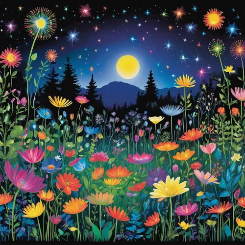 fairy galaxy,cosmos field,blanket of flowers,flower painting,flowers celestial,flower meadow,wild meadow,flower field,fireflies,field of flowers,fairy world,night stars,colorful stars,magic star flower,starflower,wildflowers,dandelion meadow,blooming field,flower garden,sea of flowers,Photography,Documentary Photography,Documentary Photography 31