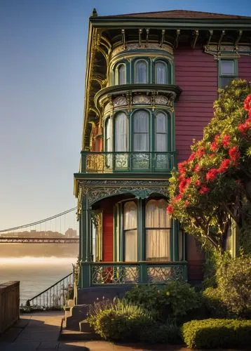 old victorian,victorian house,house by the water,painted lady,victorian,innkeepers,sausalito,sanfrancisco,san francisco,bay window,henry g marquand house,victoriana,restored home,beautiful buildings,victorians,battery point lighthouse,queen anne,victorian style,rowhouses,beach house,Art,Artistic Painting,Artistic Painting 50