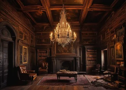 ornate room,chandelier,danish room,royal interior,dandelion hall,great room,luxury decay,villa cortine palace,interiors,house hevelius,wade rooms,four poster,baroque,interior decor,sitting room,villa balbianello,rococo,a dark room,villa d'este,stately home,Conceptual Art,Oil color,Oil Color 18