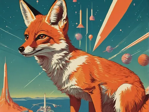 fox,sand fox,red fox,redfox,a fox,kit fox,space tourism,vulpes vulpes,desert fox,firefox,child fox,space art,fox hunting,foxes,sputnik,sci fiction illustration,atomic age,rocket,rocket raccoon,emperor of space,Conceptual Art,Sci-Fi,Sci-Fi 29