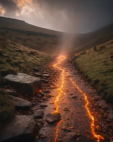 Hell Raining Down - Peak District Photography,lava river,lava,lava flow,brecon beacons,peak district,pillar of fire,yorkshire dales,fire and water,volcanic field,active volcano,magma,the mystical path