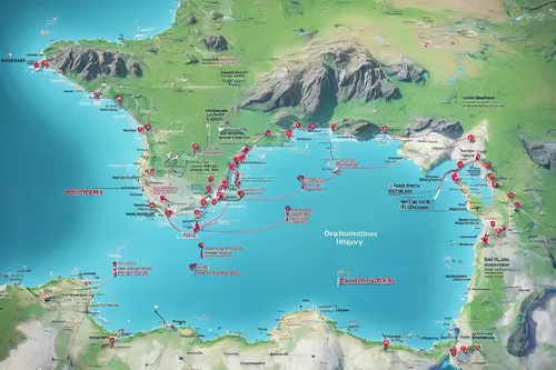 Compose a detailed travel itinerary showcasing the top destinations reached by Virgin Airlines.,east indiaman,travel map,the tall ships races,relief map,continental shelf,coastal and oceanic landforms