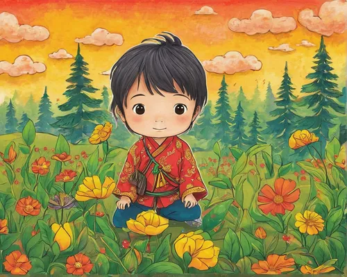 girl in flowers,girl picking flowers,flower painting,japanese floral background,flower background,autumn background,flower field,springtime background,autumn flower,kids illustration,girl and boy outdoor,takato cherry blossoms,tulip field,spring greeting,field of flowers,shirakami-sanchi,children's background,falling flowers,floral background,little girl in wind,Conceptual Art,Daily,Daily 07