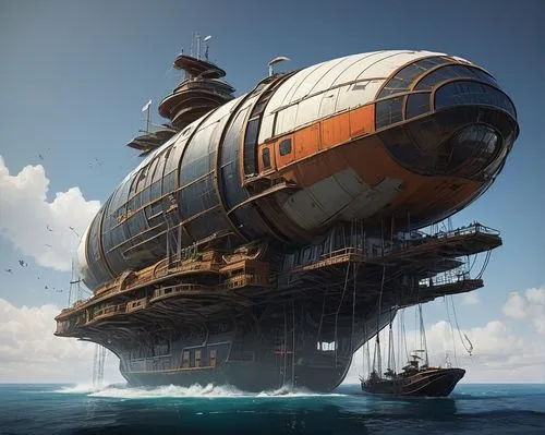 bathysphere,airships,airship,skyship,submersibles,bathyscaphe,heerema,submersible,ship wreck,blockship,air ship,caravel,diving bell,sea fantasy,seafort,seadrill,waterworld,dockwise,a cargo ship,shipwrecks,Conceptual Art,Sci-Fi,Sci-Fi 01