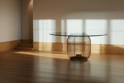 a glass table on the ground in front of windows,glass vase,glass jar,japanese lamp,glass container,coffee table,coffeetable,Photography,General,Realistic