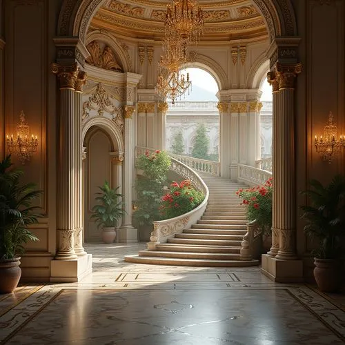 hallway,cochere,enfilade,ritzau,entrance hall,conservatory,corridor,versailles,hermitage,marble palace,orangerie,montecarlo,foyer,cliveden,entranceways,versaille,entranceway,grandeur,neoclassical,ornate room,Photography,General,Realistic