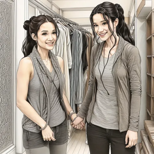 The two should be hugged tightly,mirroring,walk-in closet,women's clothing,mannequins,women's closet,women clothes,shop fittings,insurgent,divergent,in pairs,closet,businesswomen,janome butterfly,dres