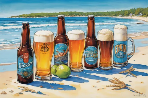 When enjoying a refreshing day at the beach, what beer would you choose? Discover six perfect matches.,beer sets,wheat beer,gluten-free beer,craft beer,paulaner hefeweizen,beer bottles,apple beer,ice 