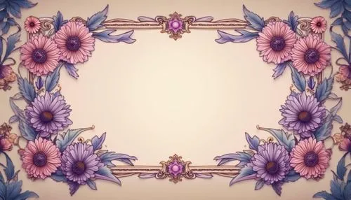 a very ornate design with flowers in a purple frame,flower frame,floral frame,flowers frame,flower border frame,floral and bird frame,floral silhouette frame