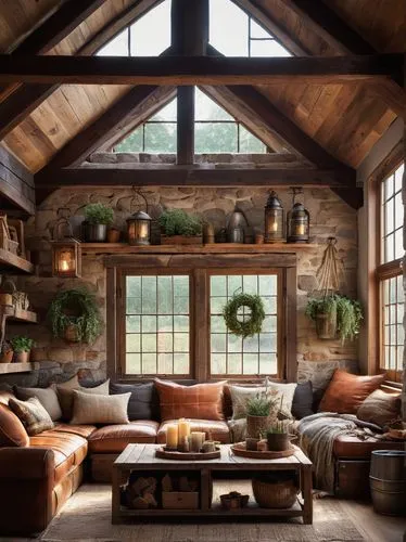 rustic aesthetic,wooden beams,rustic,sunroom,loft,beautiful home,barnwood,living room,family room,wooden windows,great room,log home,fireplaces,sitting room,livingroom,country cottage,attic,the cabin in the mountains,interior design,alpine style,Conceptual Art,Fantasy,Fantasy 11