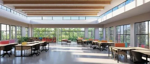 school design,daylighting,renderings,3d rendering,classrooms,study room,schoolrooms,lecture room,sketchup,revit,desks,lecture hall,class room,collaboratory,modern office,classroom,cafeteria,lunchroom,gensler,schoolroom,Art,Classical Oil Painting,Classical Oil Painting 43