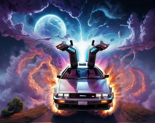 delorean,abduction,moon car,astroworld,electric,3d car wallpaper,Conceptual Art,Fantasy,Fantasy 02