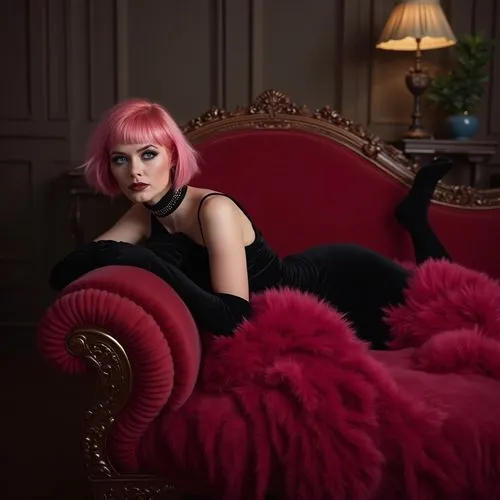 pink chair,sofa,burlesque,pink hair,lauper,dark pink in colour