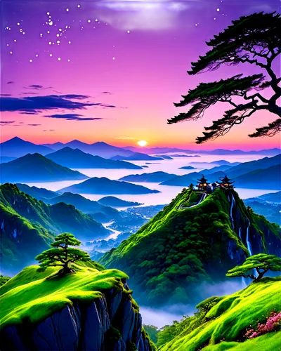 landscape background,cartoon video game background,nature background,mountain landscape,dusk background,purple landscape,mountainous landscape,mountain scene,background colorful,colorful background,art background,background view nature,background screen,fantasy landscape,mountain slope,mountain sunrise,alpine landscape,3d background,digital background,an island far away landscape,Illustration,Japanese style,Japanese Style 04