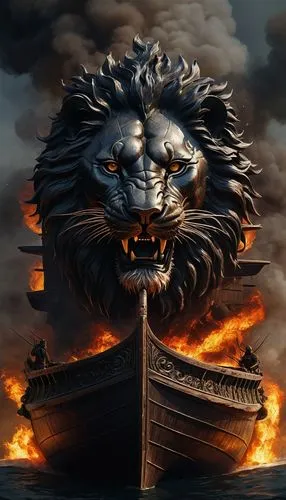 viking ship,ironclad warship,lion,lion head,lion - feline,poseidon god face,god of the sea,viking ships,lion capital,jon boat,poseidon,maelstrom,naval battle,white lion,longship,lion number,nautical banner,stone lion,galleon,to roar,Conceptual Art,Fantasy,Fantasy 11