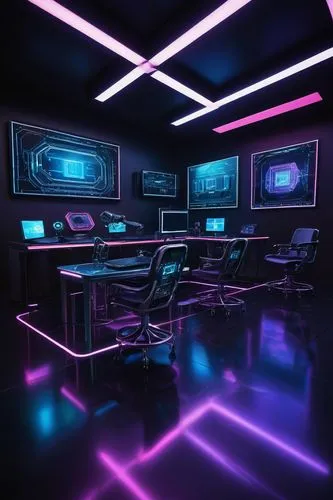 computer room,neon human resources,ufo interior,cyber,neon coffee,cyberspace,80's design,sci fi surgery room,neon light,neon,conference room,computer desk,neon ghosts,cyberpunk,neon lights,neon arrows,the server room,boardroom,blur office background,3d background,Illustration,Realistic Fantasy,Realistic Fantasy 22