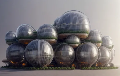 solar cell base,spheres,cube stilt houses,futuristic architecture,bee-dome,sky space concept,futuristic landscape,roof domes,eco hotel,bee house,insect house,render,airships,futuristic art museum,3d r